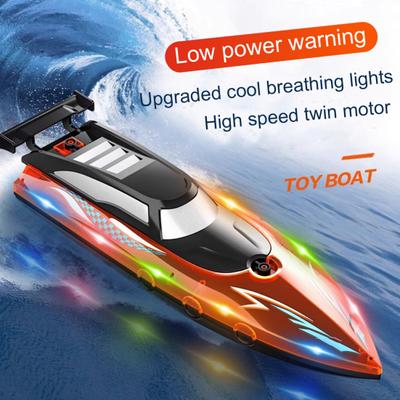 1 Set Remote Control Boat Waterproof Electric RC Boat Toy with Colorful LED Lights for Outdoor Activity