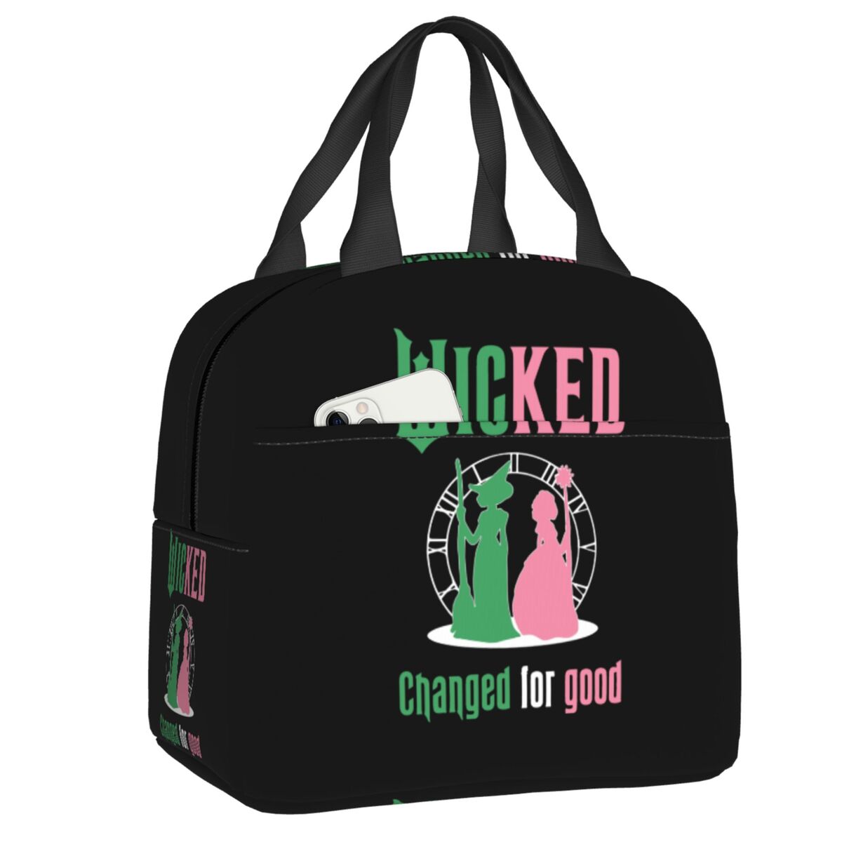 Custom Wickeds Musical Movie Lunch Bag Women Warm Cooler Insulated Lunch Box for Kids School 22x20x13cm