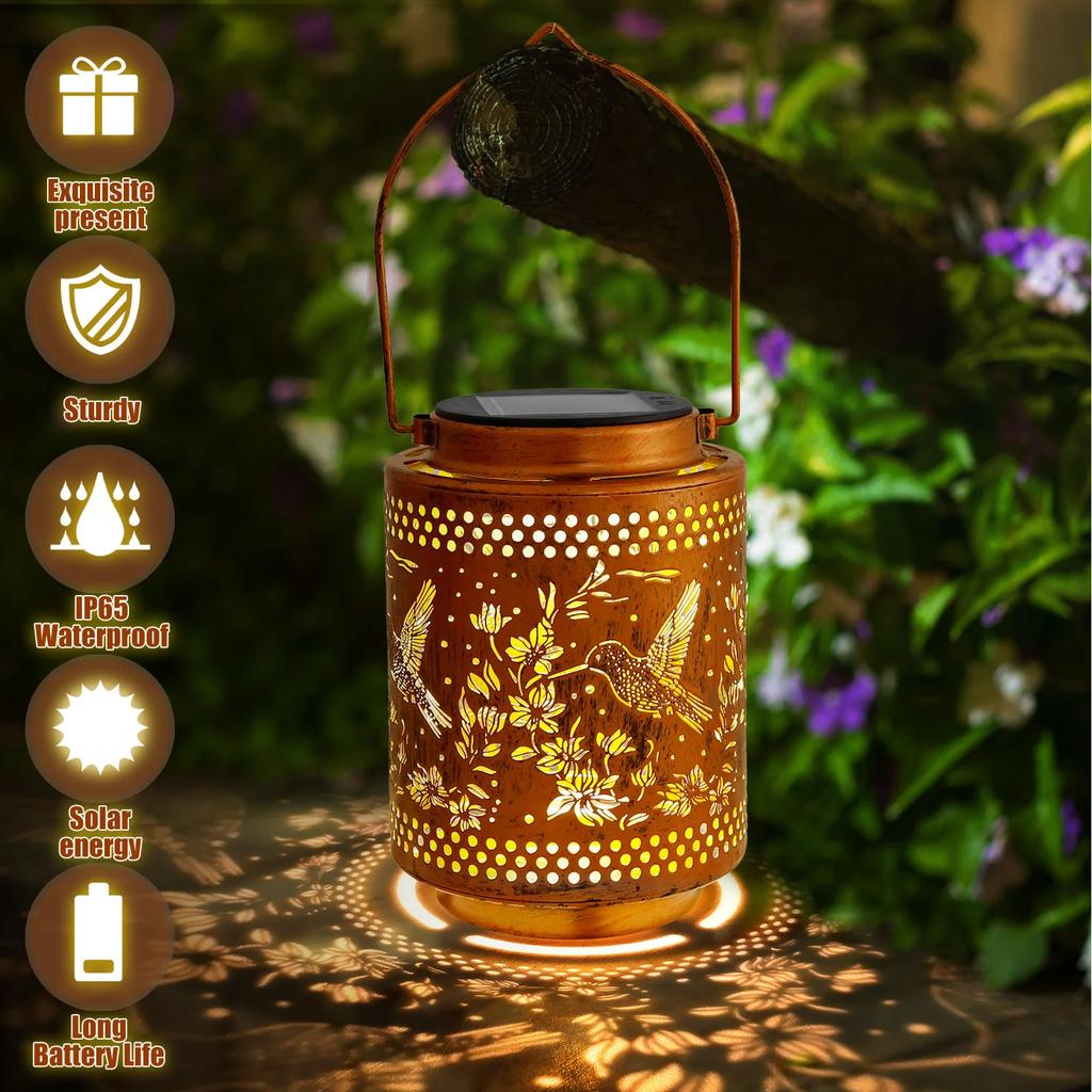Hummingbird Solar Lantern IP65 Waterproof Metal Solar Light Dual Lighting Mode Step Wall Fence Lights Outdoor Garden Decoration