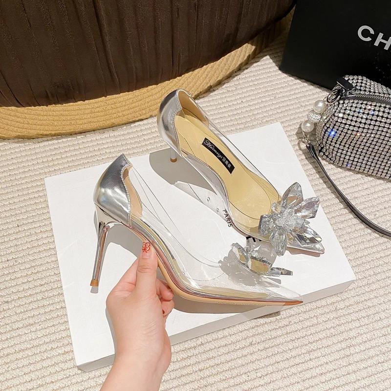 Fashion Transparent Sandals Wedding Shoes Women Pointed Clear Crystal Cup High Heel Stilettos Sexy Pumps Summer Shoes Women Pumps