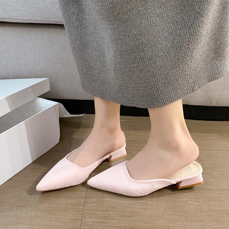 New Vintage Polka Dot Pointed Toe Mules Ladies Kitten Heel Satin Comfy Casual Daily Shoes For Women Summer Fashion Heeled Sandal