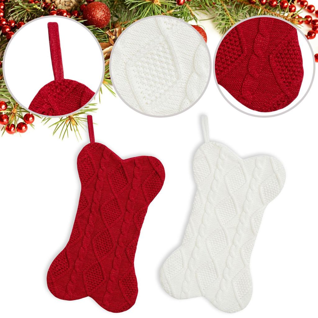 2026 Happy New Year Christmas Knitted Bone Stockings Cute Creative Christmas Tree Decoration Sock Decorations Pet Gift Bags