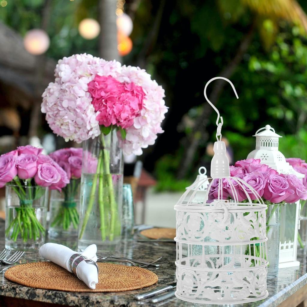 Wedding Decor Bird Cage White Metal Vintage Bird Cage European-Style Decor Birdcage Wedding Decoration Adorn, 12.59x5.51x5.51 Inches