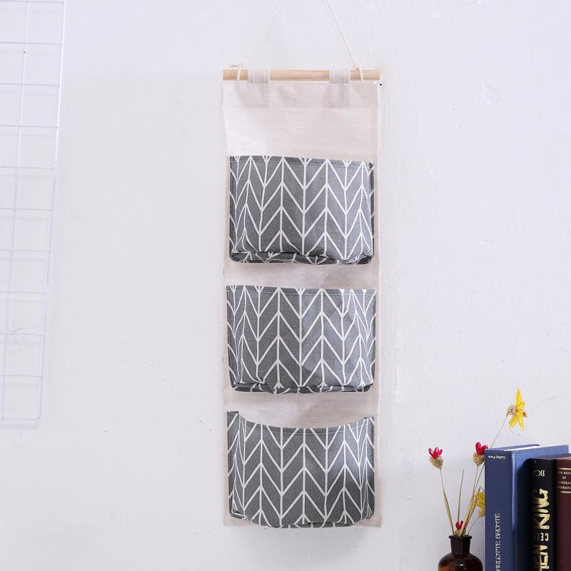 Cotton Linen Hanging Storage Bag With Multilayer Design For Living Room Organization