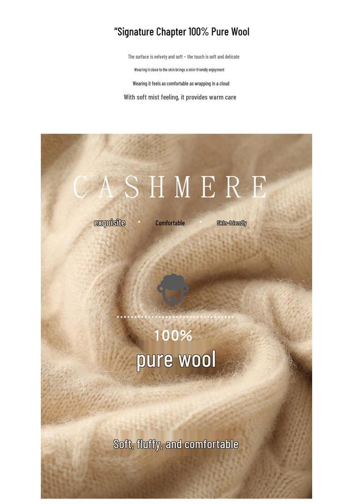 Women's 100% Pure Wool Cable Knit Half-High Neck Sweater - Loose, Thick Pullover for Autumn/Winter