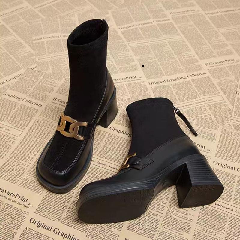 Chunky Women Ankle Boots Suede Retro Winter High Heels Shoes 2025 Trend Designer Pumps Gladiator New Motorcycle Botas De Mujer