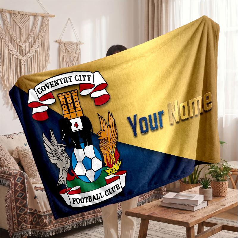 Coventry City Personalized Fleece Blanket With Football Logo, Custom Name Text Soft Warm Home Throw Blanket