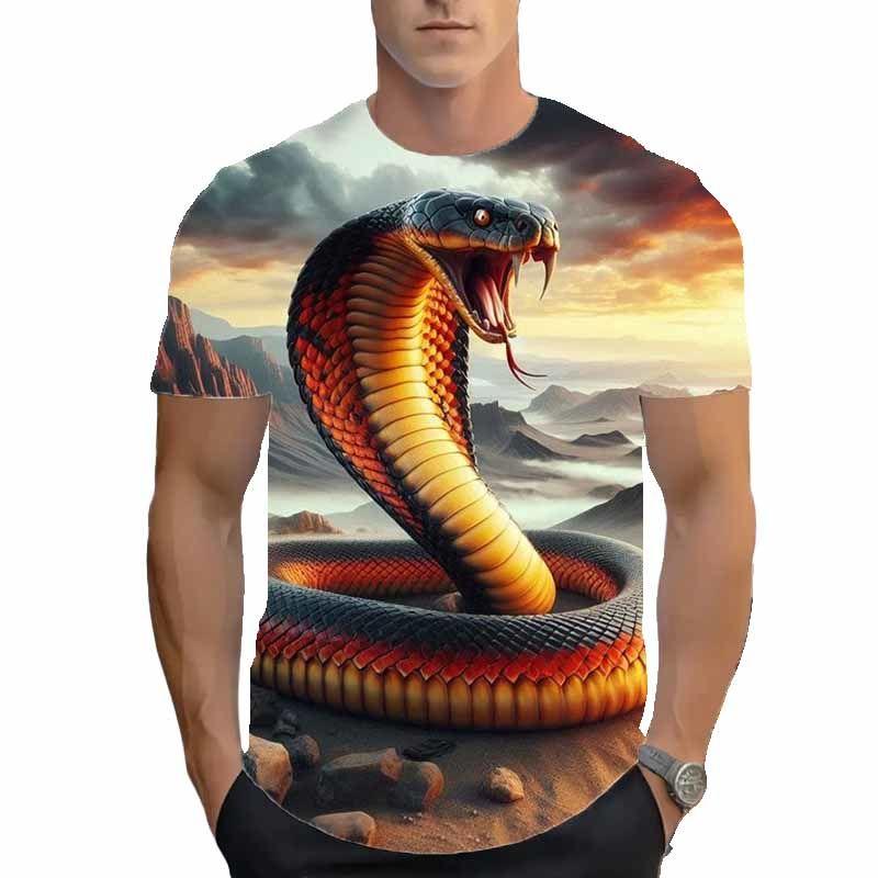Letnie męskie koszulki 3D z krótkim rękawem modny T-shirt z okrągłym dekoltem z przerażającym wzorem węża Damskie koszulki T-shirt dla dzieci