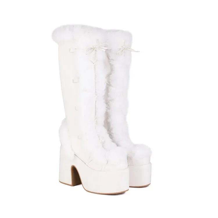 Nuevas botas de nieve de invierno para mujer, plataforma con cuña y tacón alto, zapatos de piel sintética para mujer, botas de media pantorrilla cálidas y antideslizantes de felpa, zapatos góticos