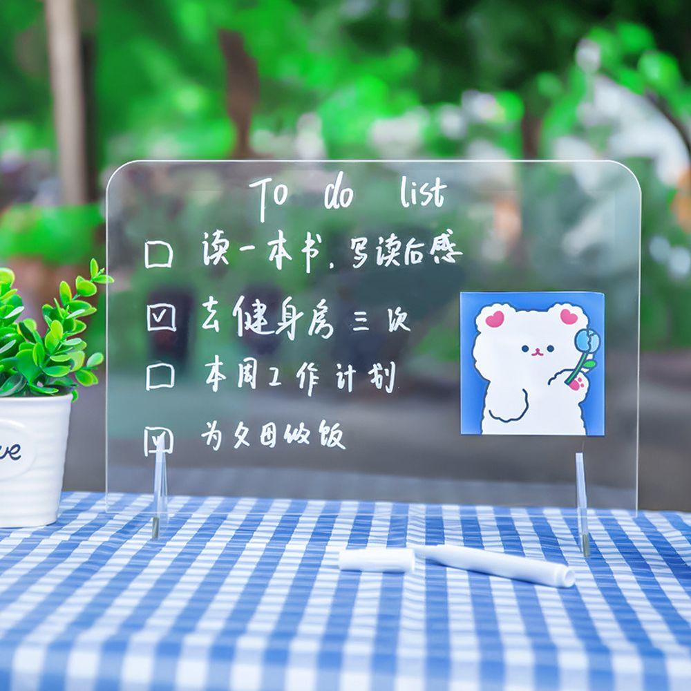 

Menu Records Whiteboard Acrylic Dry-Erase Board Message Board with Stand Desktop Display Memo 5pcs pen
