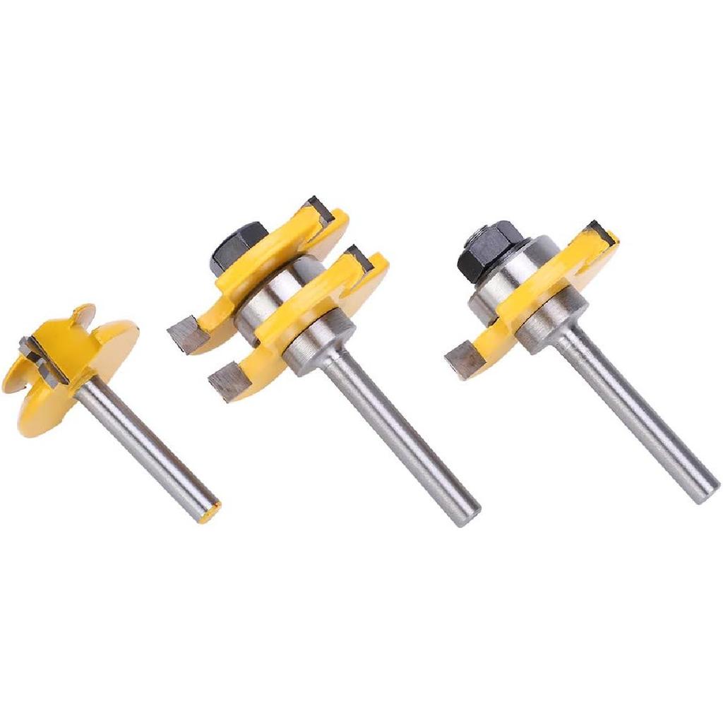 1/4 Inch Shank Router Bit Set, 3PCS Tongue and Groove Router Bits, 45 Degree Joint Router Bits, 3 Teeth T Shaped Wood Milling Cutter Set for