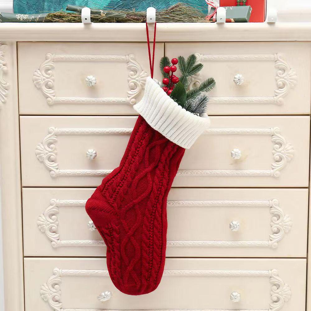 New Colorblock Knit Wool Christmas Ornaments & Kids' Bedside Stocking Gift Bag