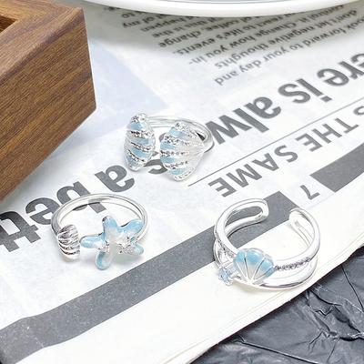 [Beihaixing Language] Blue Ocean Enamel Oil Dripping Shell Starfish Opening Ring Niche Zircon Stacked Ring