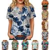 Damen Kurzarm Henley-Hemd mit Brusttasche Leichte Baumwoll-Leinen-Mischung Tropischer Print Lässiges Sommeroberteil