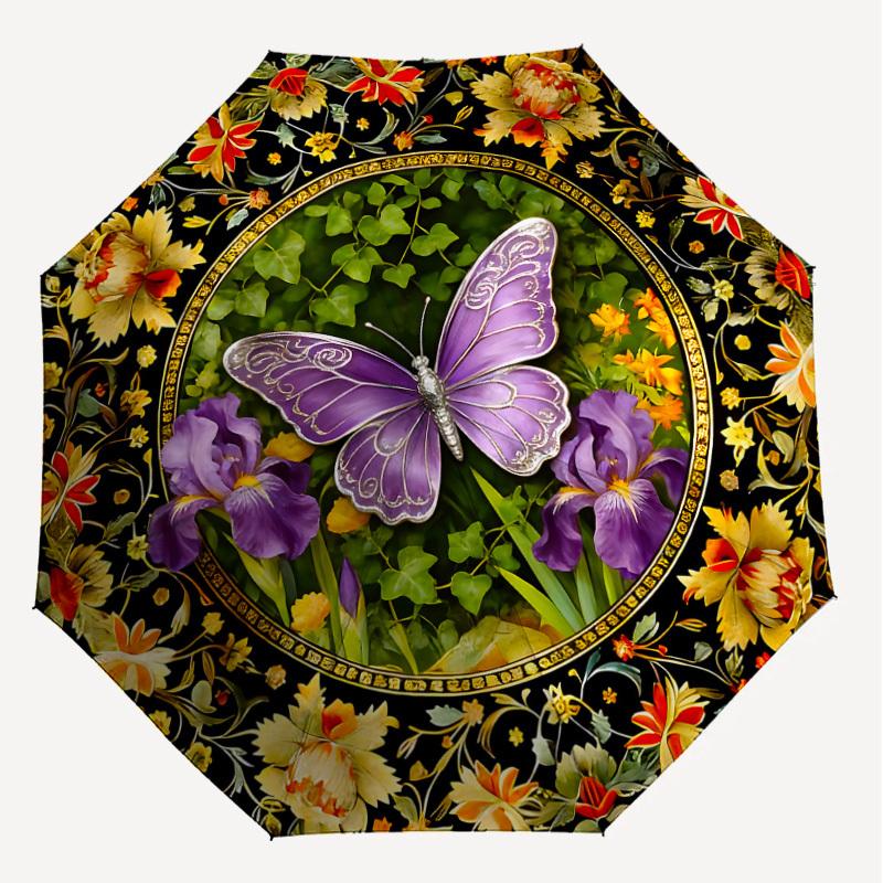 1 Stück Schmetterlings-Blumen-Regenschirm - 8 Speichen verstärkt, Automatisches Öffnen, Leicht & Langlebig, Süßes Modeaccessoire für Draußen - K1286