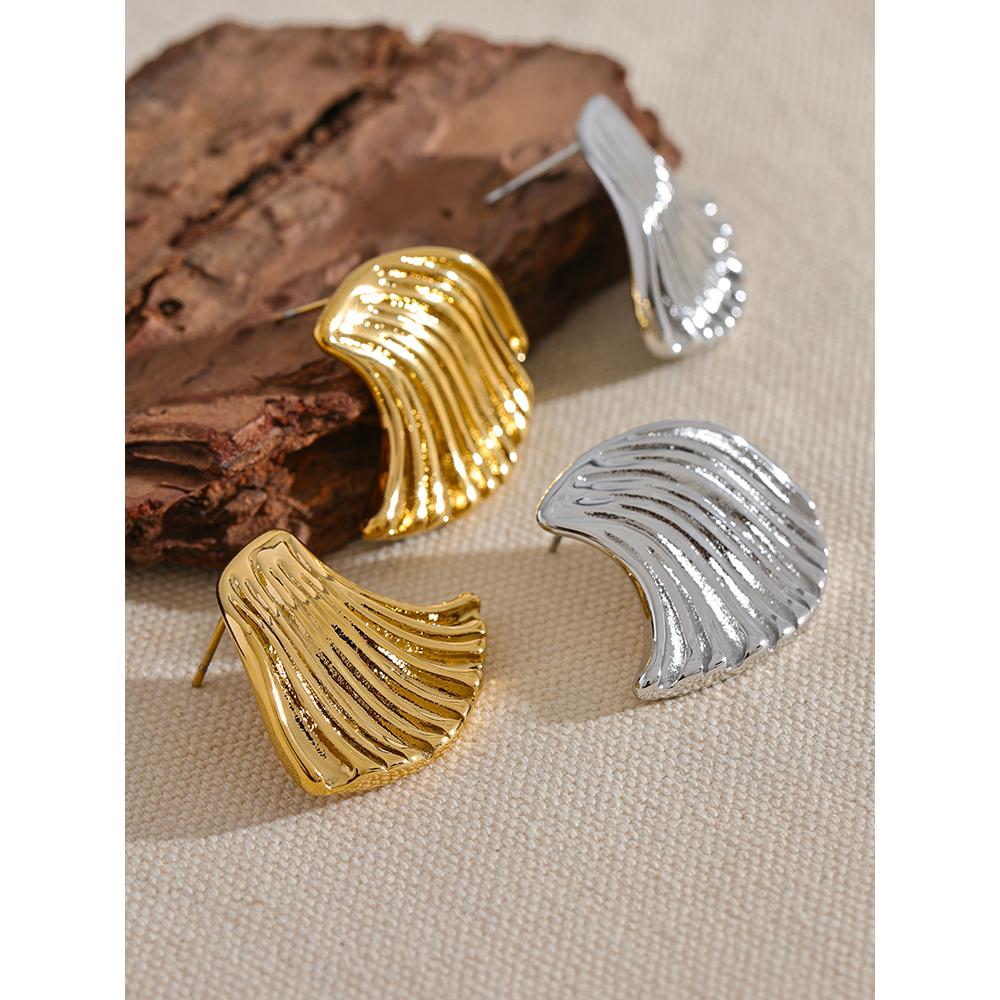 Yhpup 316l Stainless Steel Sea Wave Geometric Gold Color Stud Earrings Personalized Attractive Waterproof Jewelry for Women Gift