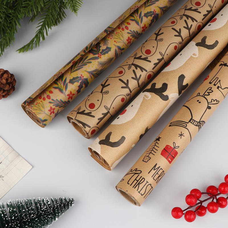 Christmas Gift Wrapping Paper Kawaii Cute Reindeer Wrapping Paper Kraft Paper Xmas Party Favors Decoration Handmade Gifts