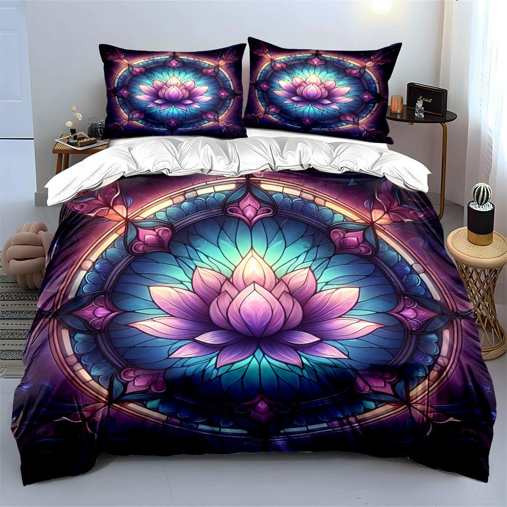 Colorful Mandala Lotus Decor Set Bedding Set with 1 Duvet Cover 2 Pillowcases Single Double King Queen, Gift