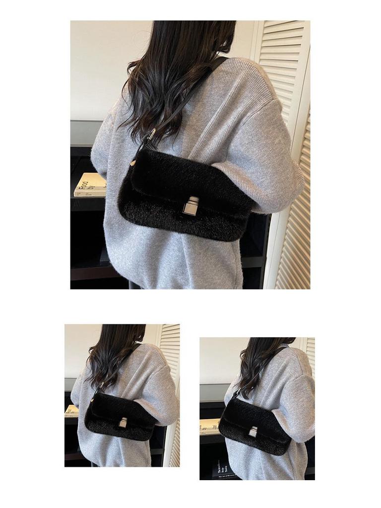 Niedliche Plüsch-Umhängetasche in Bonbonfarbe - Modische kleine quadratische Handtasche für Damen für Herbst/Winter