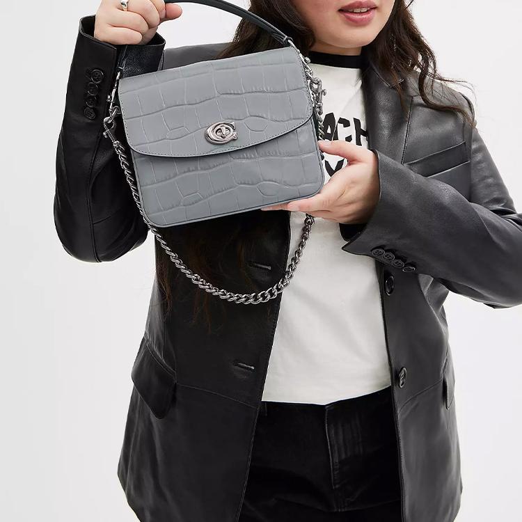 COACH Cassie Calfskin Small Square Bag, Handbag, Shoulder Bag, Crossbody Bag Small Women's Silver & Gray & Blue CP138-LHN19