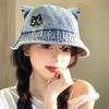 Cat ears embroidered bucket hat spring and autumn sweet hat women's retro versatile cowboy hat casual basin hat