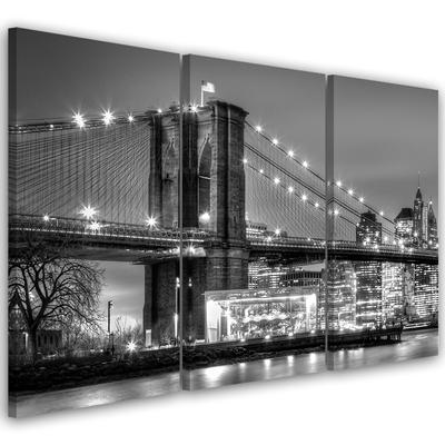 Three Piece Picture Canvas Print Manhattan Bridge New York