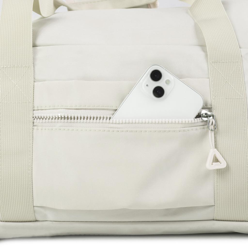 Large ecru sports travel training bag, hand luggage, tourist bag