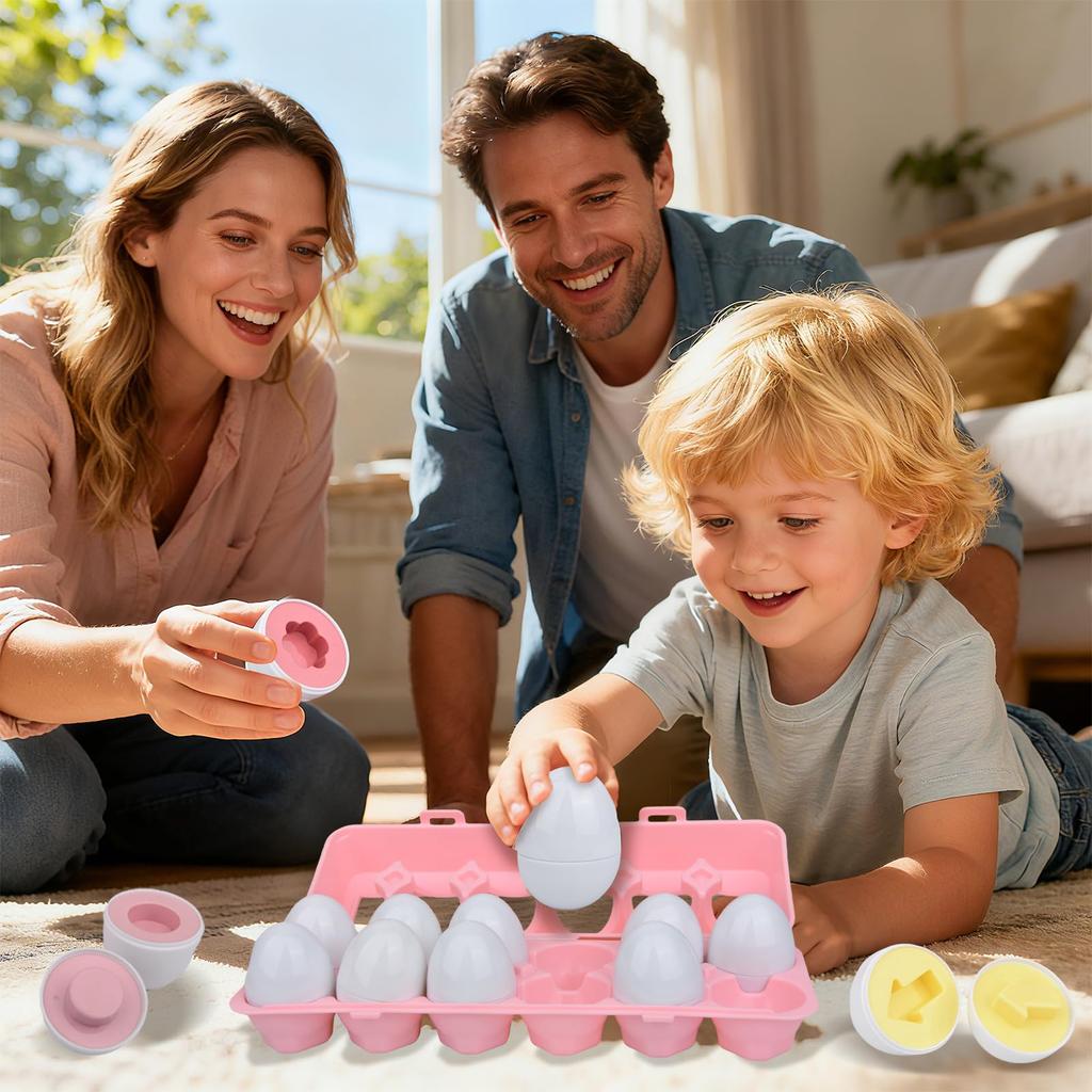 Matching Eggs Montessori Educational Toy Shape Matching Toy Educational Toy Matching Eggs for Toddlers Shape Sorting Egg Puzzle 12-Piece Set Colorful