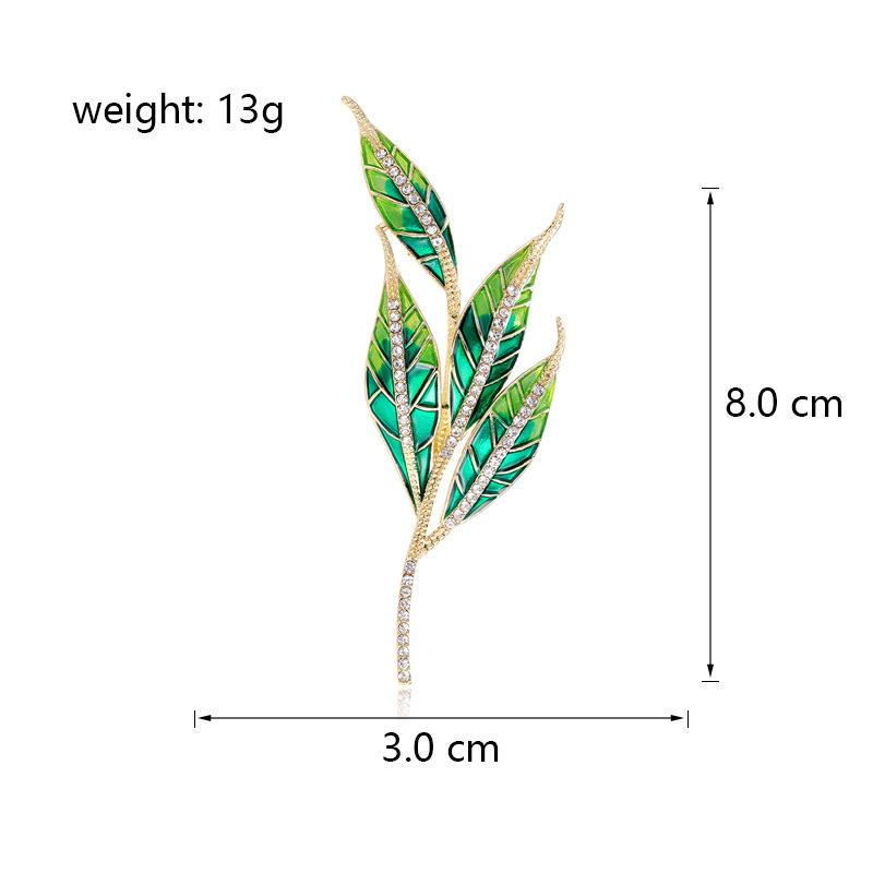 1Pcs Metal Rhinestone Simple Plants Brooches Green Enamel Leaves Brooch Pins For Women's Clothes Backpack Gifts