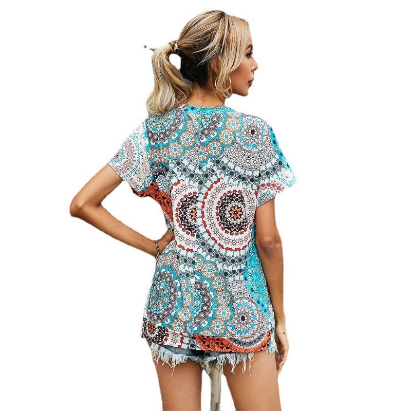 Women's Round Neck Chiffon Short Sleeved Floral Short Sleeved T-shirt for Women Shirt