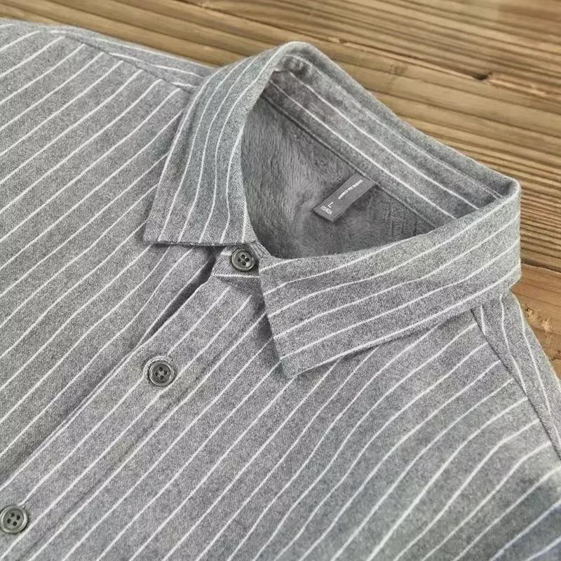 Men's Autumn & Winter Striped Velvet Lapel Cardigan Shirt Jacket