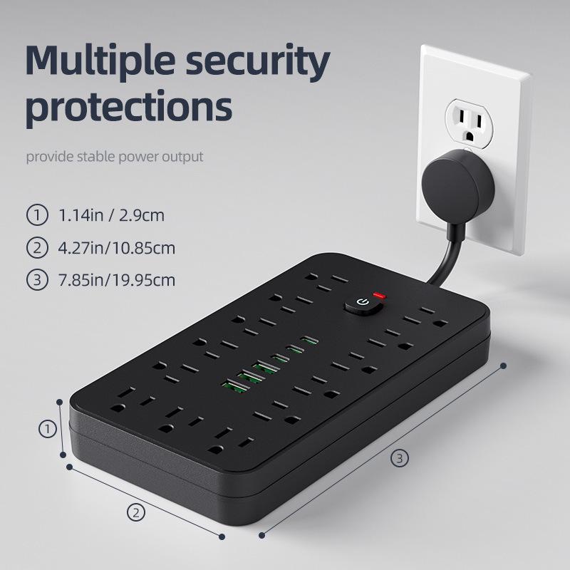 19-in-1 Multifunctional Power Strip with 3 USB Ports and US Plug Adapter for Mexico, Taiwan, Canada