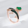 Full Paved Green Zircon Black Plated Gecko Rings for Women Gothic Fashion Jewelry Light Luxury Accessories AVE