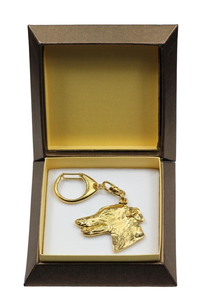 Greyhound, English Greyhound - Gilded Key Ring with Dog In Gift Box, Handbag Decoration, Luxury Accessory by Art-Dog Brand
