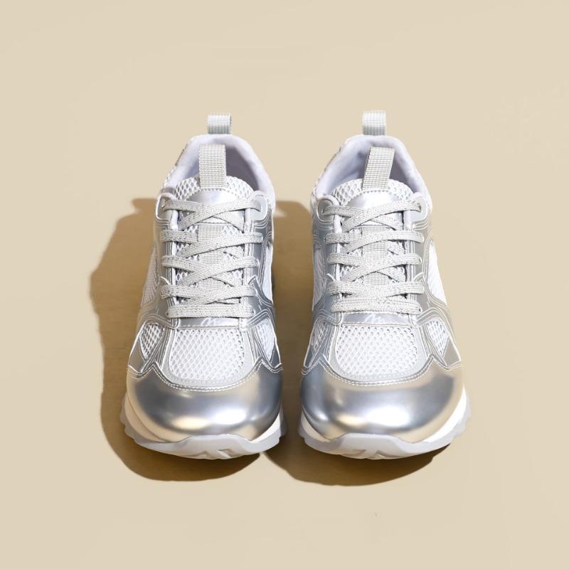 Damen Frühling und Sommer Neue Plateau Sport Freizeit Netz Atmungsaktiv und Bequem Silberne Laufschuhe