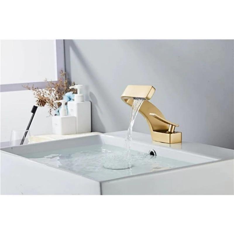 Waterfall Bathroom Sink Faucet, Modern Single Handle Hot and Cold Water Mixer Tap for Bathroom Restroom Vanity Lavatory