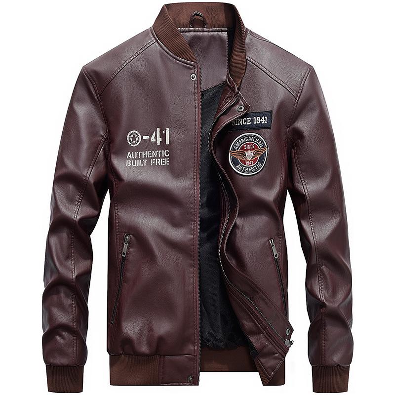 Chaqueta de Cuero para Motociclista con Forro de Terciopelo Otoño/Invierno 2026 para Hombre - Estilo Béisbol Bordado Juvenil de Moda