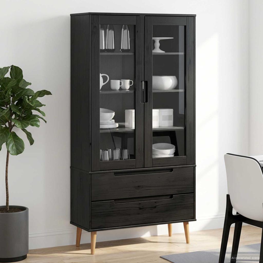 Black Glass Display Cabinet 90 x 35 x 175 cm