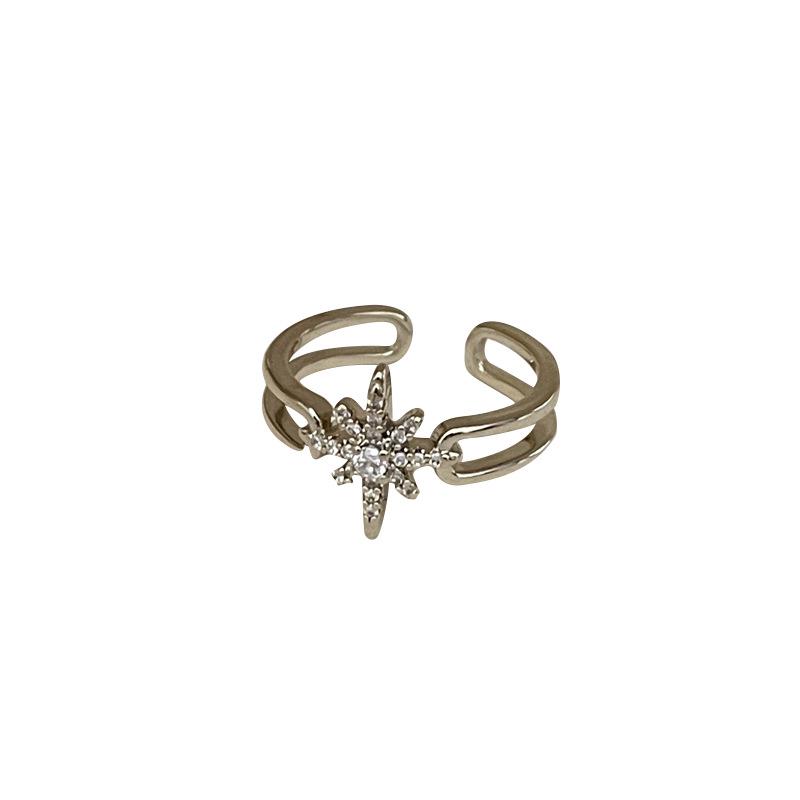 Korean Style Gold Zircon Butterfly Star Moon Adjustable Ring for Women - Exquisite High-End Design