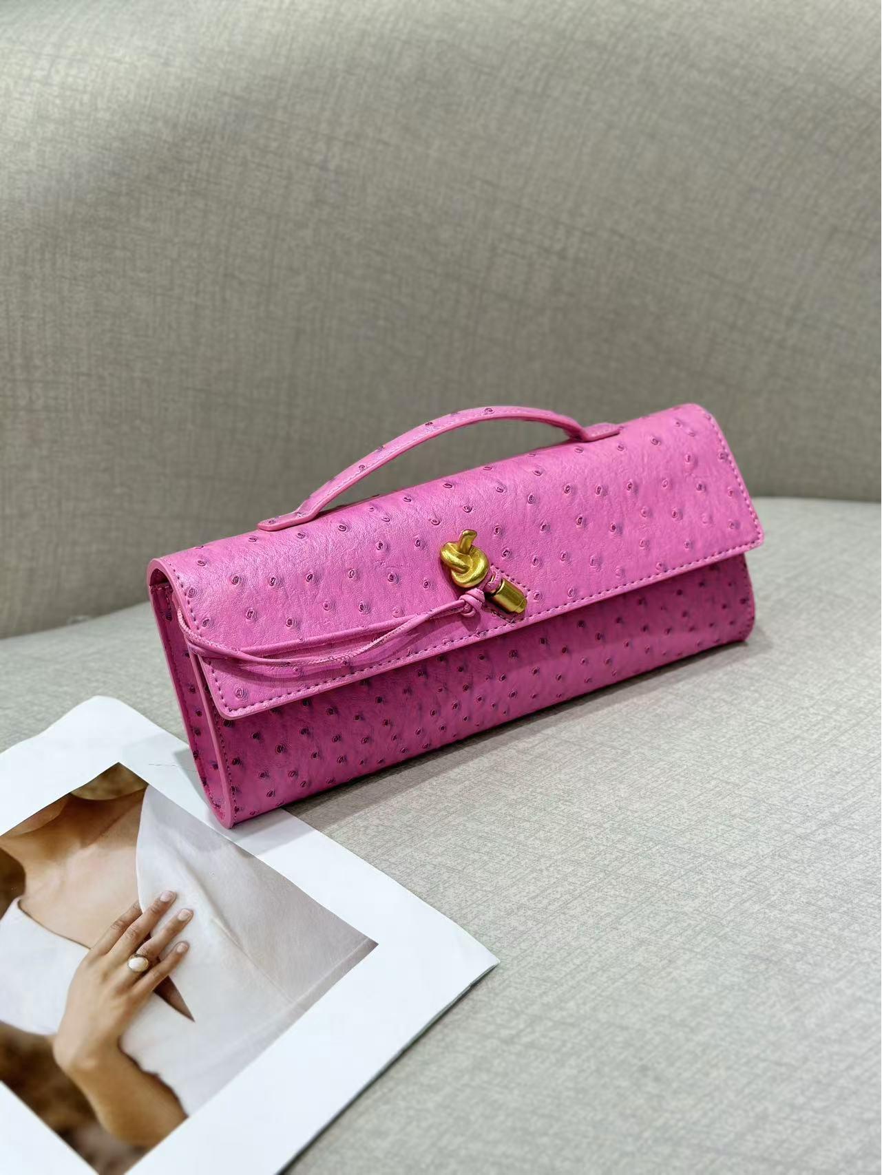 

Вечерняя сумочка-багет ручной работы с узором под страуса 2025 года - изысканная сумка через плечо и через плечо Regular (Plain Hardware) розовый