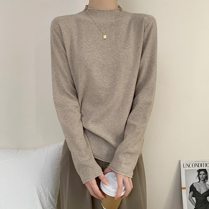 Soft waxy semi-turtleneck bottoming shirt women's autumn and winter loose inner top basic casual and thin knitted sweater