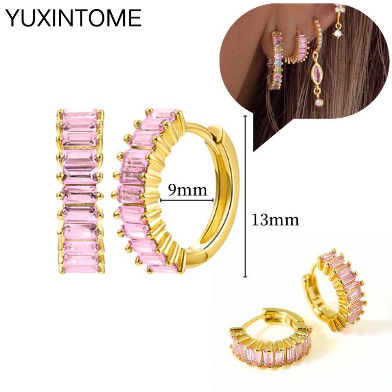 

925 Silver Needle Luxury Pink Crystal Heart Stud Earrings for Women Fashion Geometric Piercing Earrings Fine Jewelry коричневий