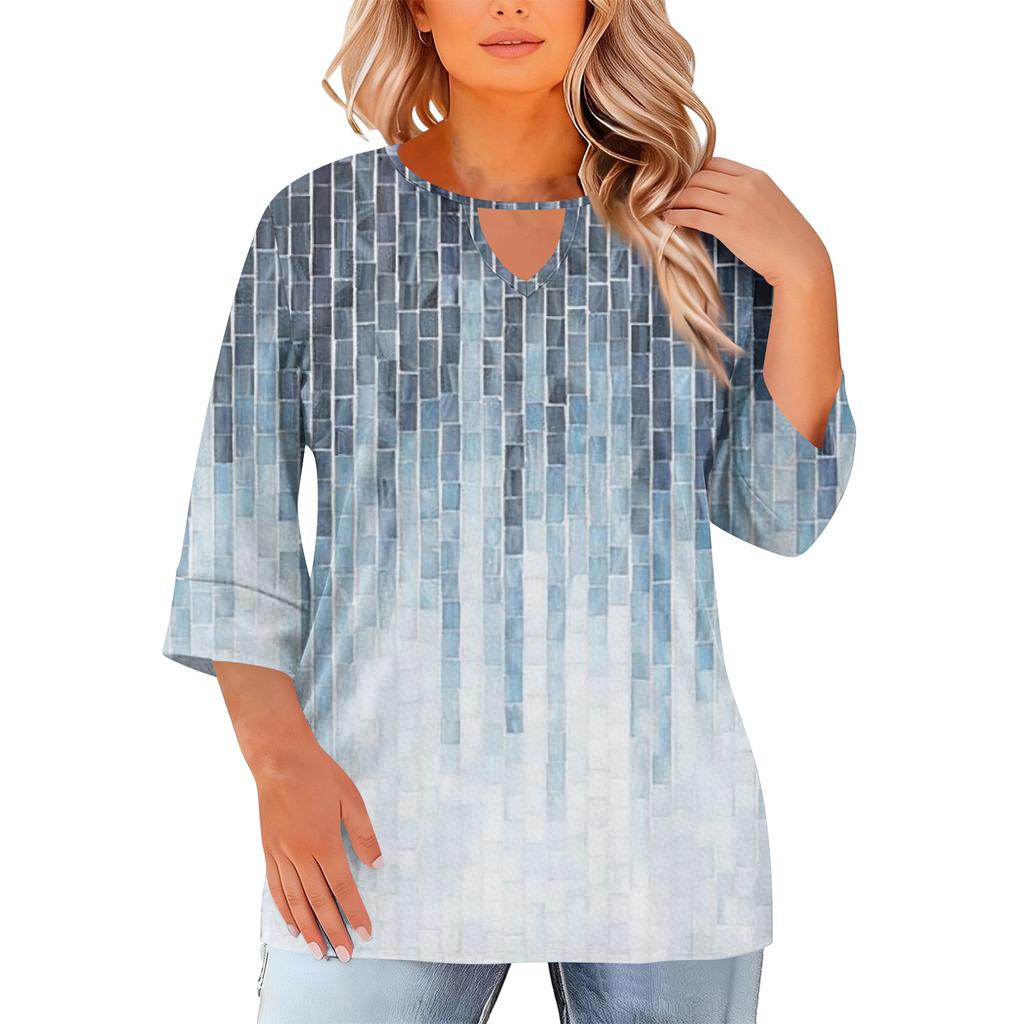 Women's Fashion Casual Round Neck Three-Quarter Sleeve Oversized Print Top