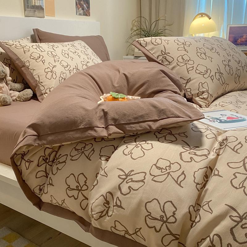 Category A Maternal and Infant Grade Washed Cotton and Linen Bed Cotton Four-piece Set and Three-piece Set Pure Cotton Bed Sheet and Quilt Cover