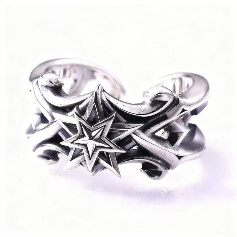 Verstellbarer offener Ring mit Vintage Kreuz Stern Motiv Retro Punk Unisex Modeschmuck