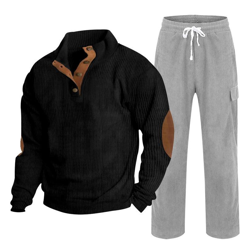 Herren Herbst/Winter Neuankömmling Sportbekleidung Zweiteiliges Set Cord Knopfleiste Henley Oberteil und Straight-Leg Hose Lässiges Ensemble