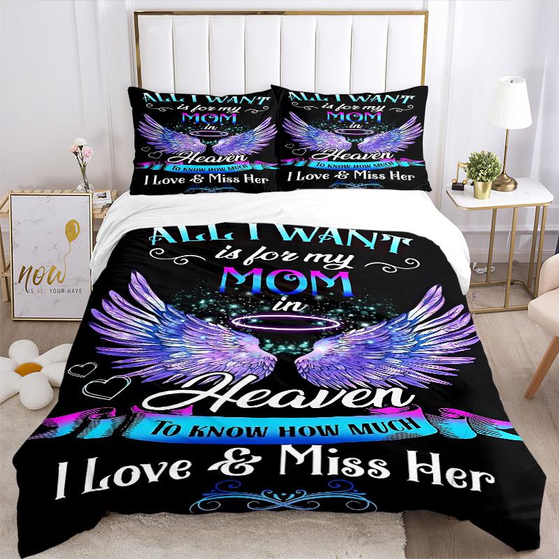 3PCs Mom Memorial Design Cover Set, Breathable Fabric, Machine Washable (1 Duvet Cover + 2 Pillowcases) (Without Quilt) yy250911168