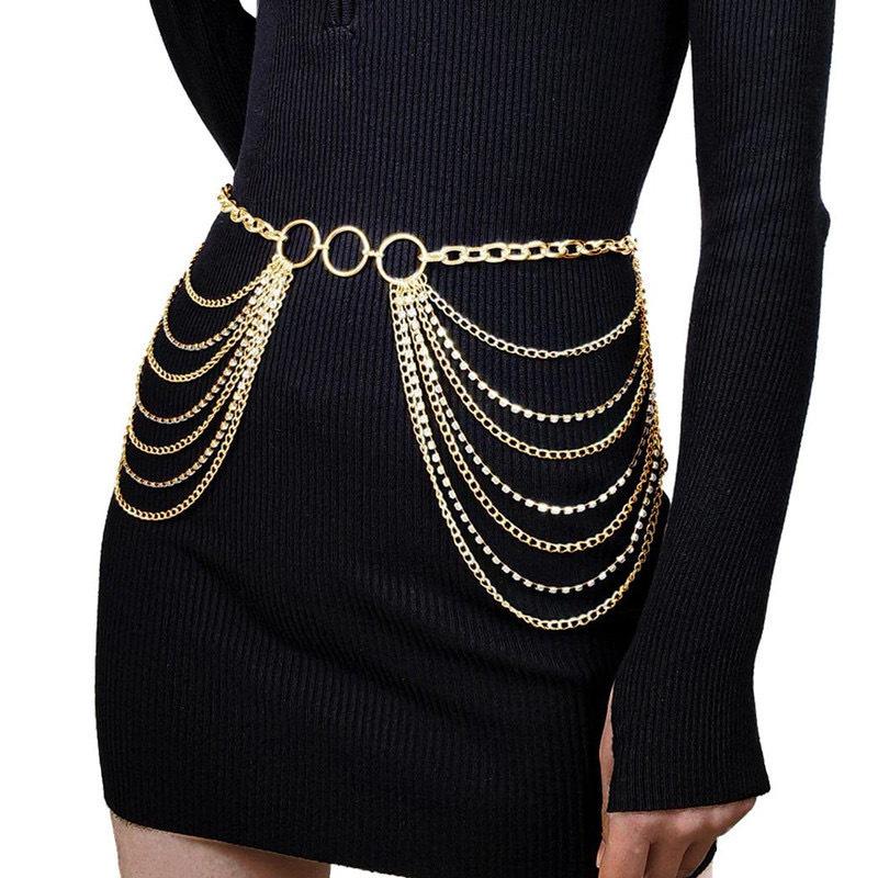 Accessories Temperament Fashion Metal Multi-layer Tassel Waist Chain Female Spice Girl Sexy Rhinestone Accessories Body Chain