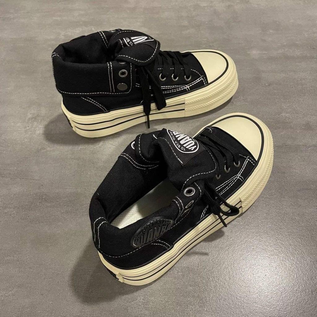 2025 Frühling/Sommer Damen Höhenvergrößernde High-Top Canvas Schuhe - Vielseitige Sportliche Casual Plateau-Sneaker