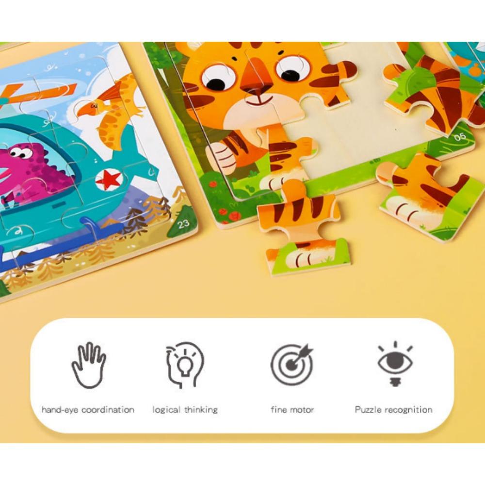 9-Piece Wooden Children'S Jigsaw Puzzle Toy For Early Childhood Education Cartoon Animal Transportation Cognitive Puzzle